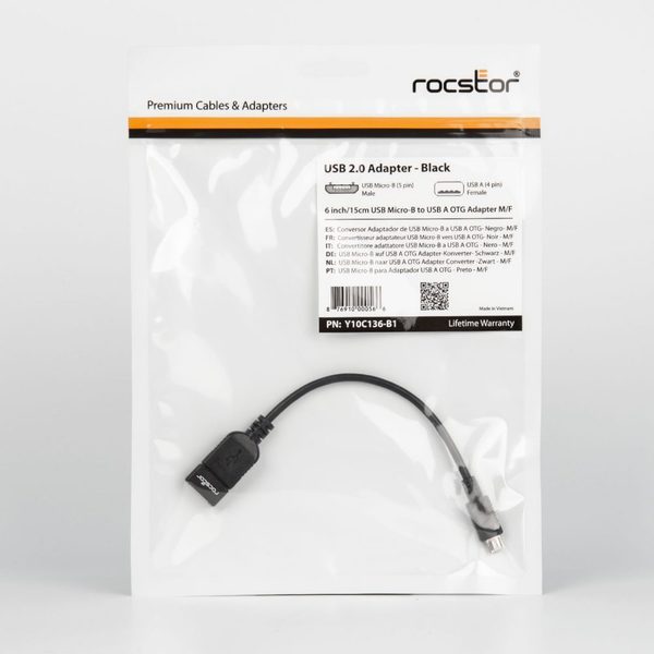 Rocstor Micro Usb 5 Pin - Usb A Adapter - Usb M Y10C136-B1